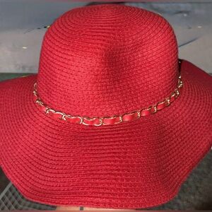 Elegant Red Women's Hat with Chain Detail